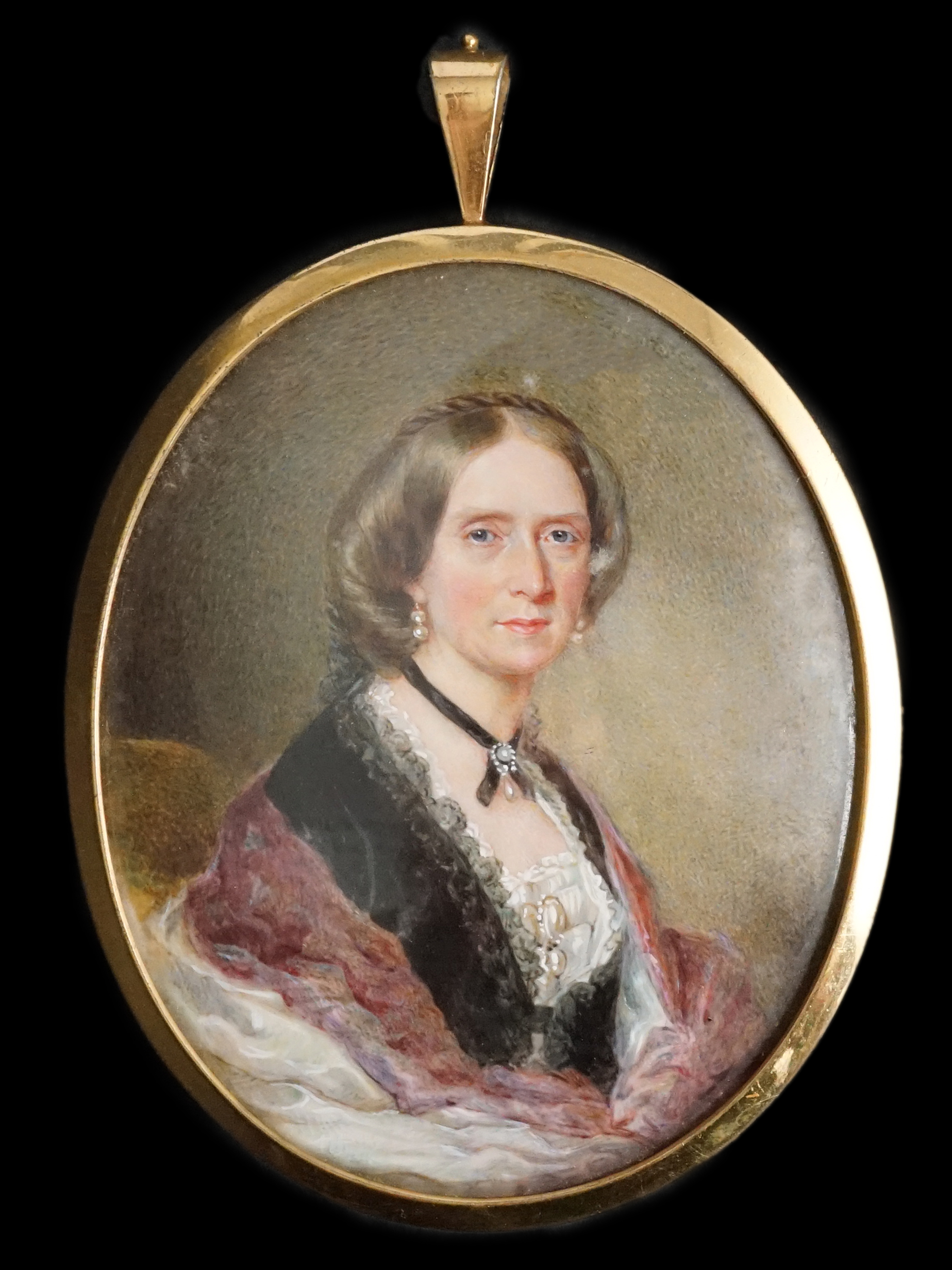 English School circa 1890 , Portrait miniatures of Lady Catherine Maria Arbuthnott and her daughter Josette Eliza Jane (Arbuthnot) Wollaston, watercolour on ivory, 8.5 x 7cm. CITES Submission reference K8681T3D